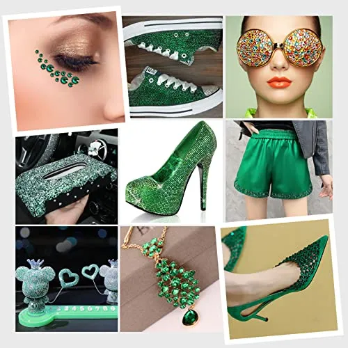 10400PCS Emerald Resin Flat Back Rhinestones, Round Non-Hotfix Jelly Nail Gems Rhinestone with Tweezer and Picker Pencil for Crafts Tumblers Nail Art & DIY Decoration