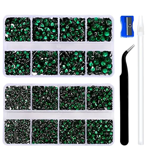 10400PCS Emerald Resin Flat Back Rhinestones, Round Non-Hotfix Jelly Nail Gems Rhinestone with Tweezer and Picker Pencil for Crafts Tumblers Nail Art & DIY Decoration