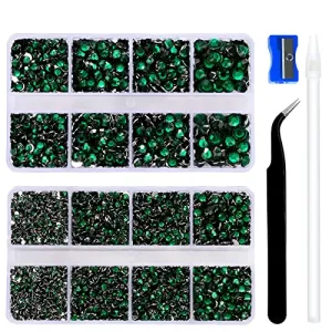 10400PCS Emerald Resin Flat Back Rhinestones, Round Non-Hotfix Jelly Nail Gems Rhinestone with Tweezer and Picker Pencil for Crafts Tumblers Nail Art & DIY Decoration