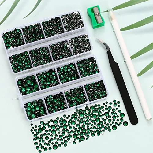 10400PCS Emerald Resin Flat Back Rhinestones, Round Non-Hotfix Jelly Nail Gems Rhinestone with Tweezer and Picker Pencil for Crafts Tumblers Nail Art & DIY Decoration