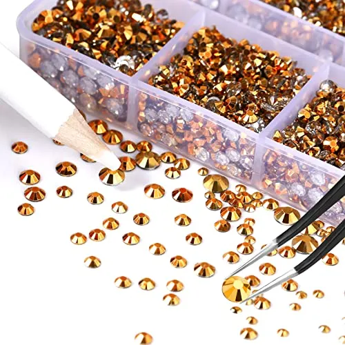 10400PCS Gold Rhinestones, Jelly Resin Rhinestones for Nails, Flatback Non Hotfix Crystals DIY Rhinestones for Crafts with 15 cm Pencil Sharpener and Tweezer & Picker Pen (Gold)