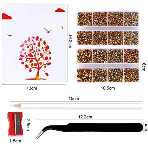 10400PCS Gold Rhinestones, Jelly Resin Rhinestones for Nails, Flatback Non Hotfix Crystals DIY Rhinestones for Crafts with 15 cm Pencil Sharpener and Tweezer & Picker Pen (Gold)