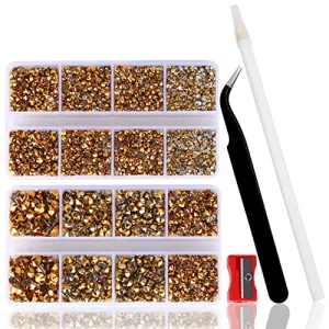 10400PCS Gold Rhinestones, Jelly Resin Rhinestones for Nails, Flatback Non Hotfix Crystals DIY Rhinestones for Crafts with 15 cm Pencil Sharpener and Tweezer & Picker Pen (Gold)