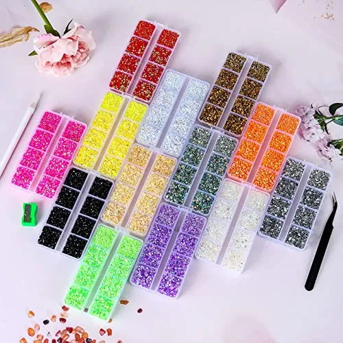 10400PCS Gold Rhinestones, Jelly Resin Rhinestones for Nails, Flatback Non Hotfix Crystals DIY Rhinestones for Crafts with 15 cm Pencil Sharpener and Tweezer & Picker Pen (Gold)