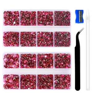 10400PCS Rose Resin Flat Back Rhinestones, Round Non-Hotfix Jelly AB Nail Gems Rhinestone with Tweezer and Picker Pencil for Crafts Tumblers Nail Art & DIY Decoration