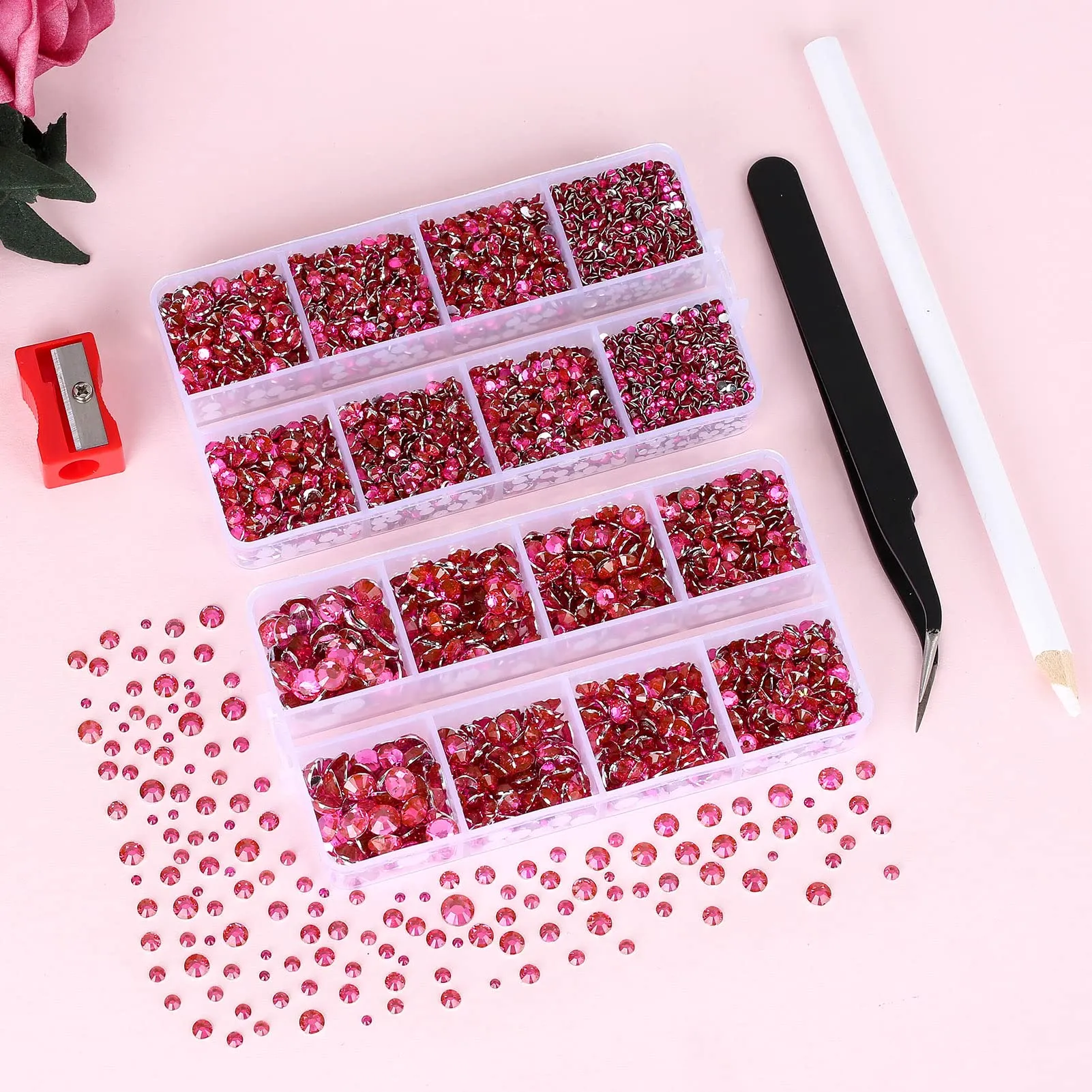 10400PCS Rose Resin Flat Back Rhinestones, Round Non-Hotfix Jelly AB Nail Gems Rhinestone with Tweezer and Picker Pencil for Crafts Tumblers Nail Art & DIY Decoration