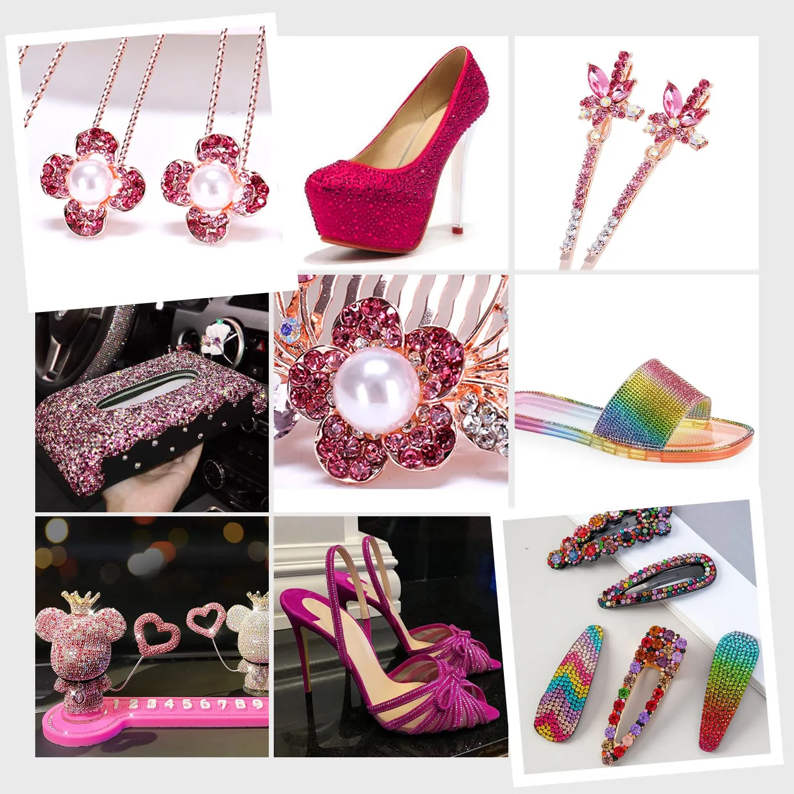 10400PCS Rose Resin Flat Back Rhinestones, Round Non-Hotfix Jelly AB Nail Gems Rhinestone with Tweezer and Picker Pencil for Crafts Tumblers Nail Art & DIY Decoration