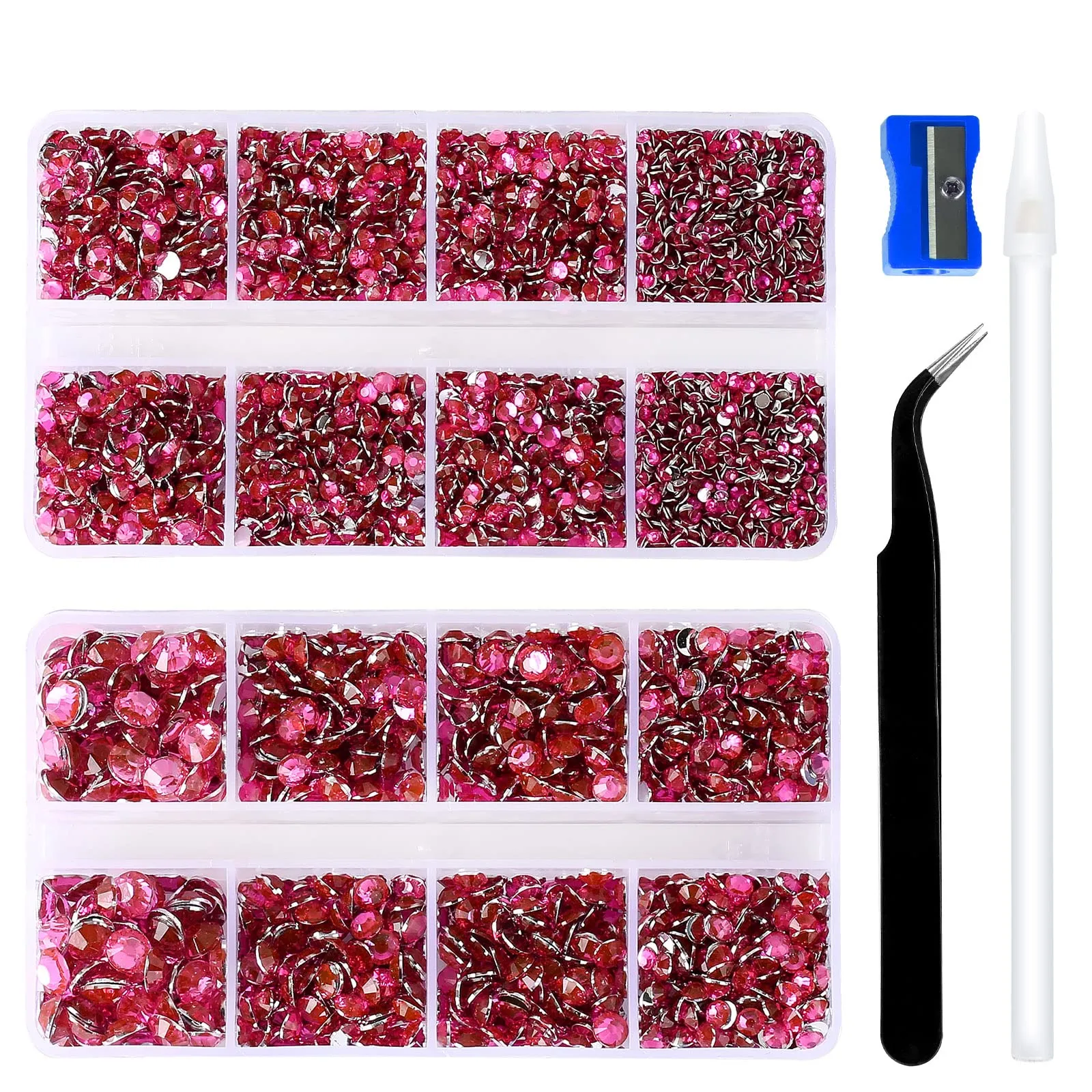 10400PCS Rose Resin Flat Back Rhinestones, Round Non-Hotfix Jelly AB Nail Gems Rhinestone with Tweezer and Picker Pencil for Crafts Tumblers Nail Art & DIY Decoration