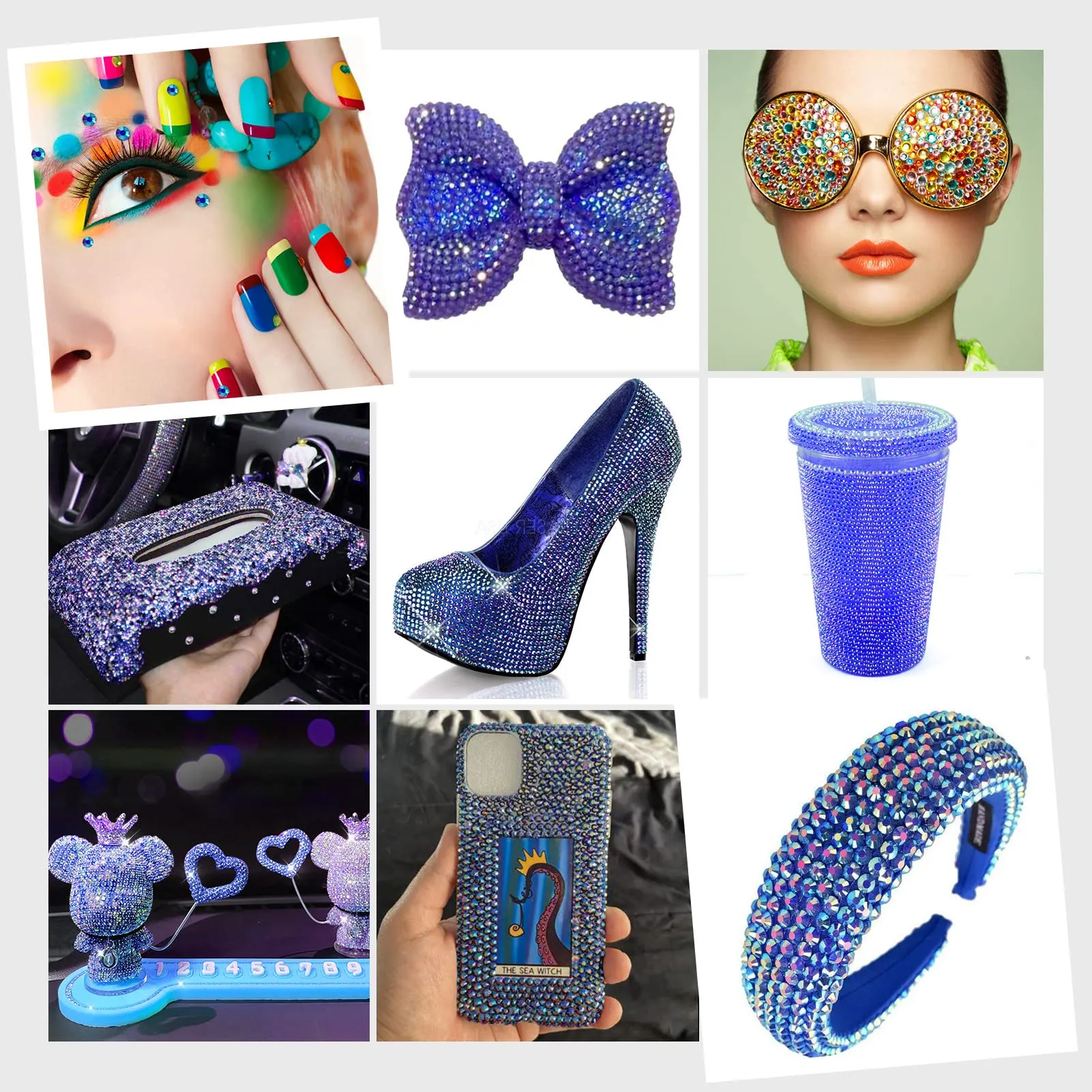 10400PCS Royal Blue AB Resin Flat Back Rhinestones, Round Non-Hotfix Jelly Nail Gems Rhinestone with Tweezer and Picker Pencil for Crafts Tumblers Nail Art & DIY Decoration