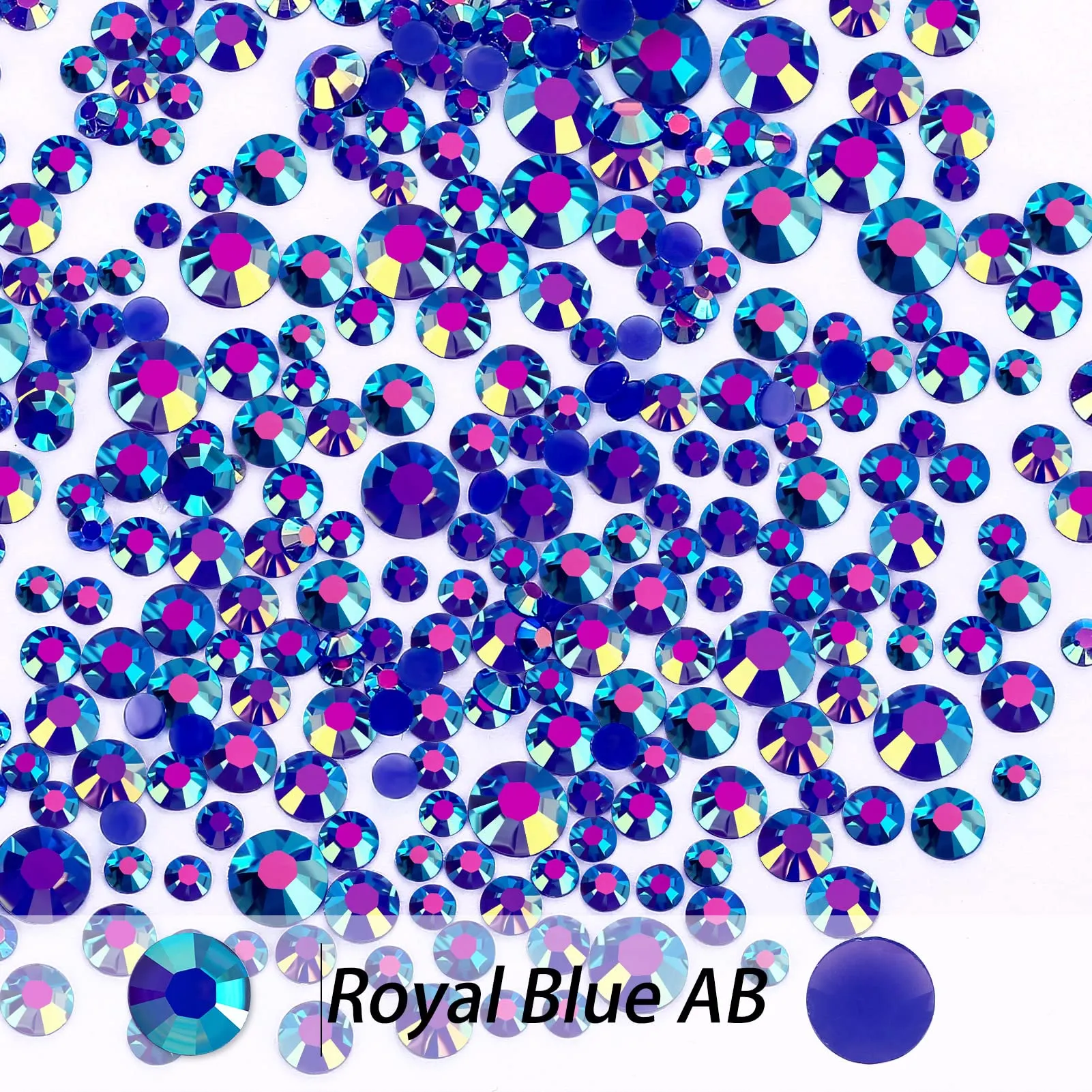 10400PCS Royal Blue AB Resin Flat Back Rhinestones, Round Non-Hotfix Jelly Nail Gems Rhinestone with Tweezer and Picker Pencil for Crafts Tumblers Nail Art & DIY Decoration