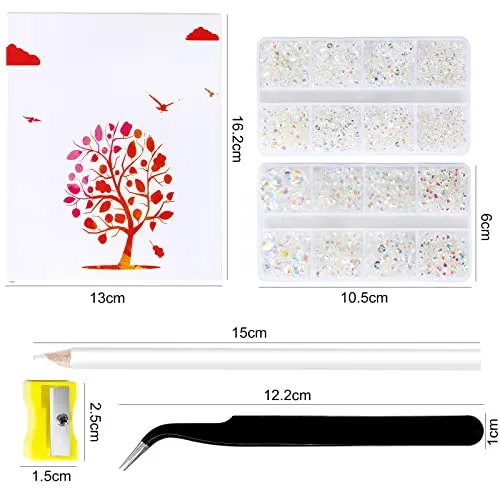 10400PCS Transparents Rhinestones, Jelly Resin Rhinestones for Nails, Flatback Non Hotfix Crystals DIY Rhinestones for Crafts with 15 cm Pencil Sharpener and Tweezer & Picker Pen (Transparents AB)