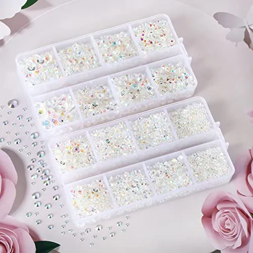 10400PCS Transparents Rhinestones, Jelly Resin Rhinestones for Nails, Flatback Non Hotfix Crystals DIY Rhinestones for Crafts with 15 cm Pencil Sharpener and Tweezer & Picker Pen (Transparents AB)