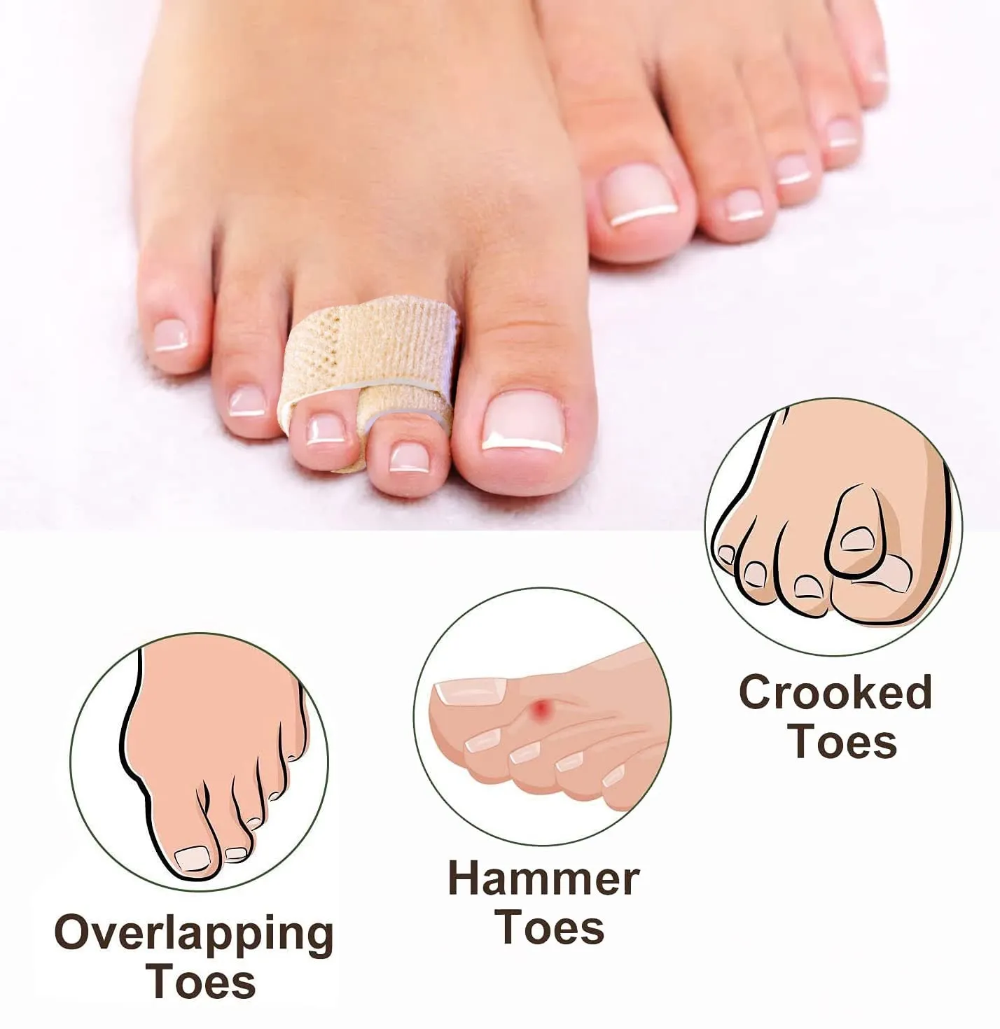 6 PCS Hammer Toe Straighteners, Hammer Toe Separators Splint, Toe Bandage, Hammer Toe Corrector, Toe Cushioned Bandages warp for Correcting Hammer Toes,Broken Toes,Crooked Toes & Overlapping Toes