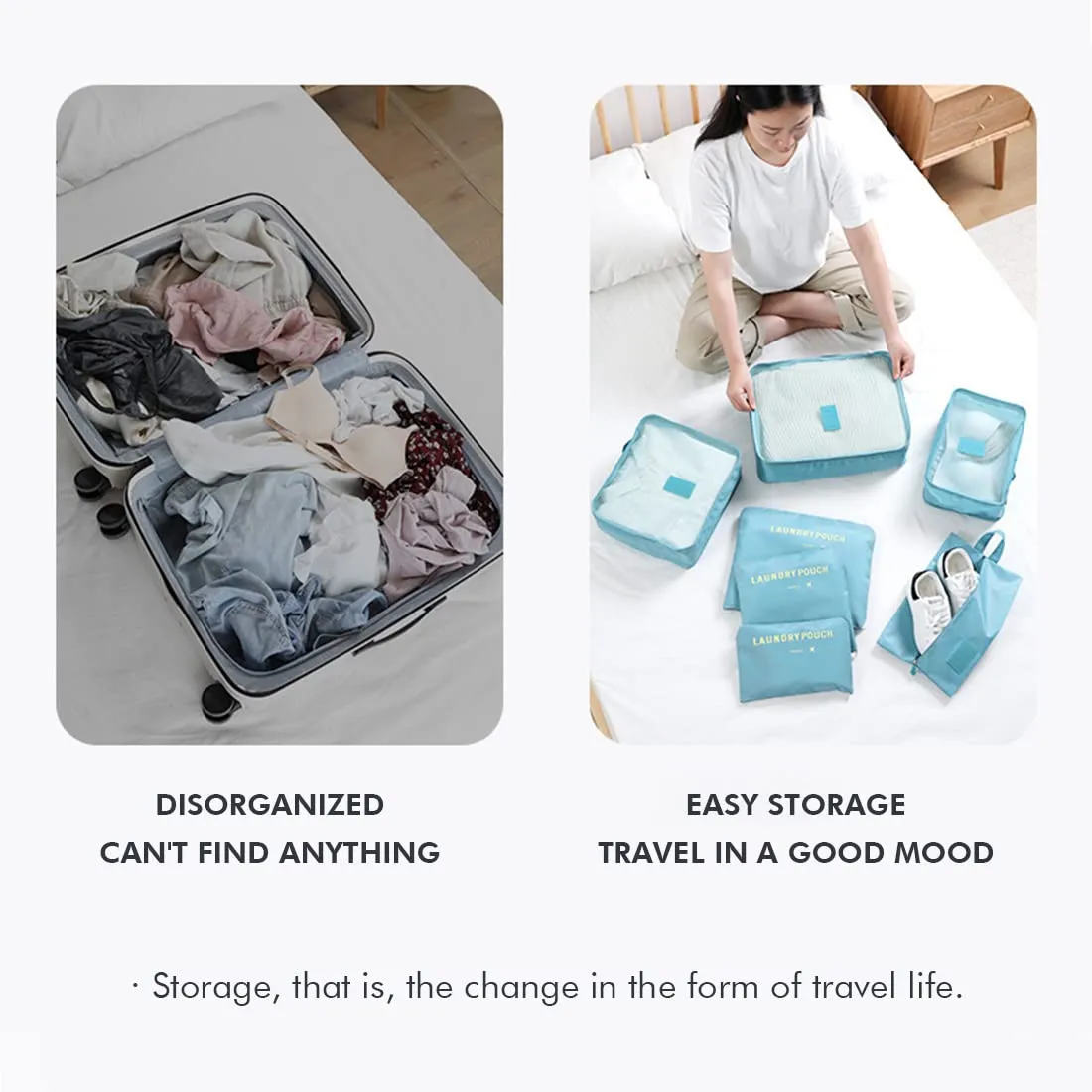 9 Piece Travel Storage Bag Luggage Underwear Shoes Pocket Travel Organizer Bag Clothes Storage Bag Set (Black), S Black