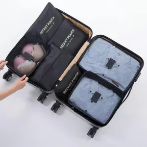 9 Piece Travel Storage Bag Luggage Underwear Shoes Pocket Travel Organizer Bag Clothes Storage Bag Set (Black), S Black