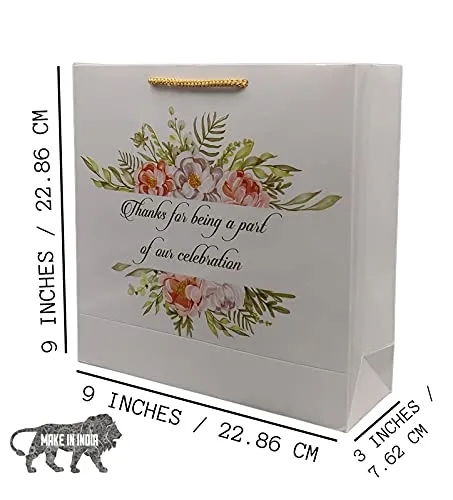 Arrow Paper Products Green Floral Thank You Big Paper Gift Bags for Baby Shower Return Gift, Small Presents, Weddings, Birthday, Holiday Presents, Pack of 50 (9x9x3inches)