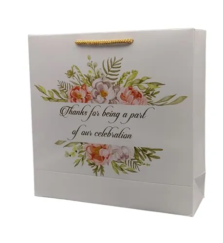 Arrow Paper Products Green Floral Thank You Big Paper Gift Bags for Baby Shower Return Gift, Small Presents, Weddings, Birthday, Holiday Presents, Pack of 50 (9x9x3inches)