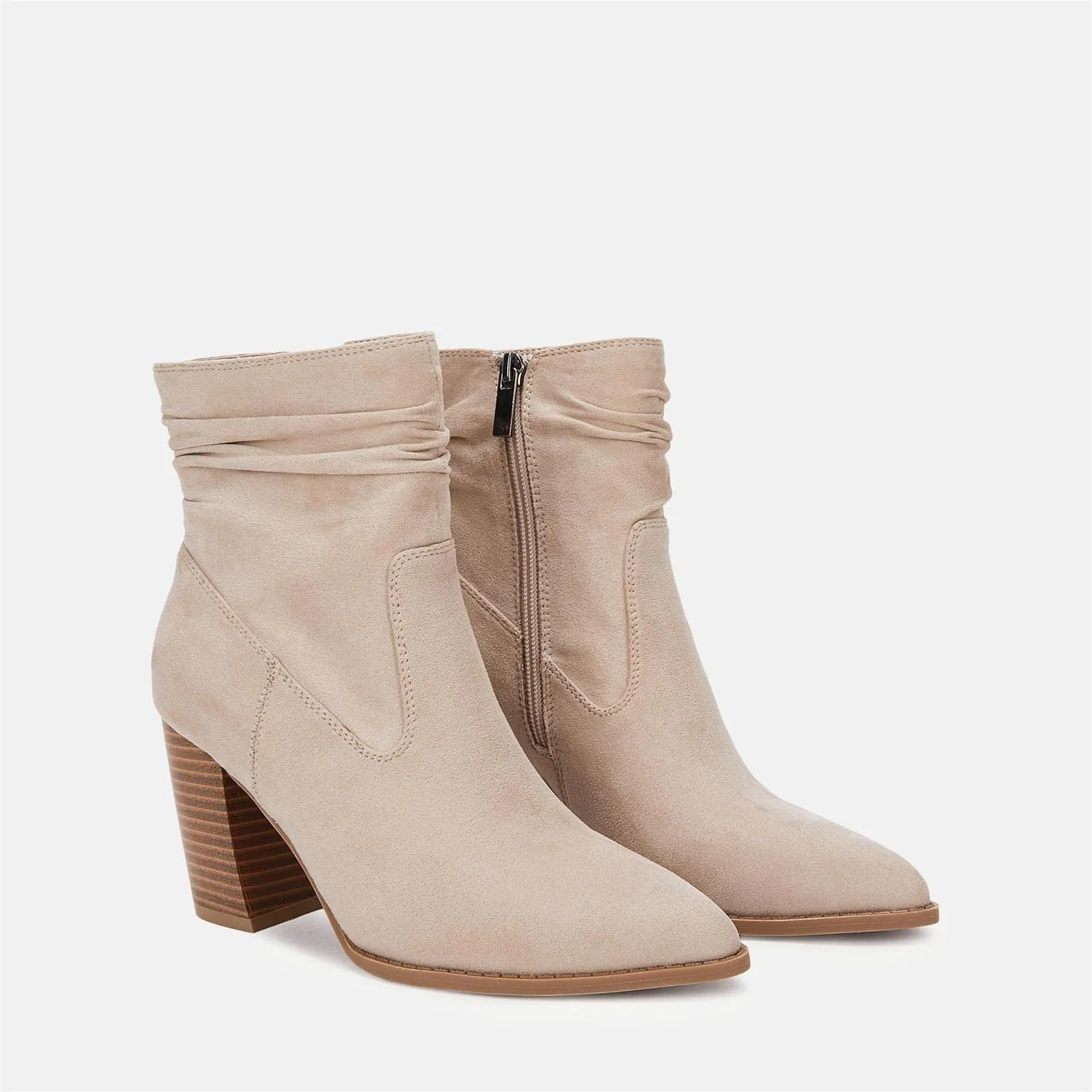 Beige Slouchy Suede Ankle Boots