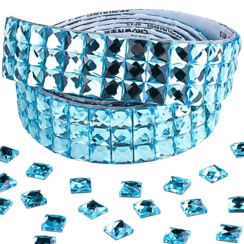 Biutityer 540 Pieces 10mm Glass Self-Adhesive Rhinestone Tiles, Multi-Faceted Diamond Stickers for Decorating DIY Products, Decorating Walls, Party Decorations. (Blue)