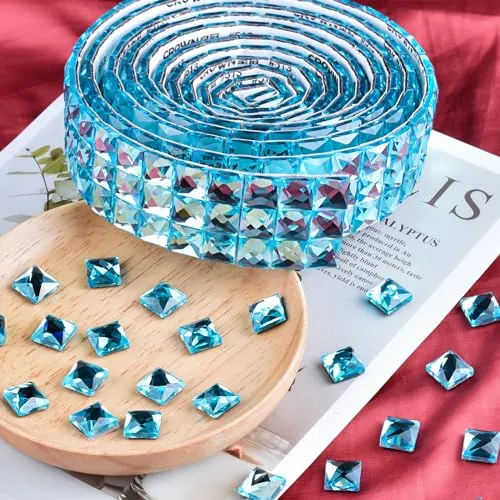Biutityer 540 Pieces 10mm Glass Self-Adhesive Rhinestone Tiles, Multi-Faceted Diamond Stickers for Decorating DIY Products, Decorating Walls, Party Decorations. (Blue)