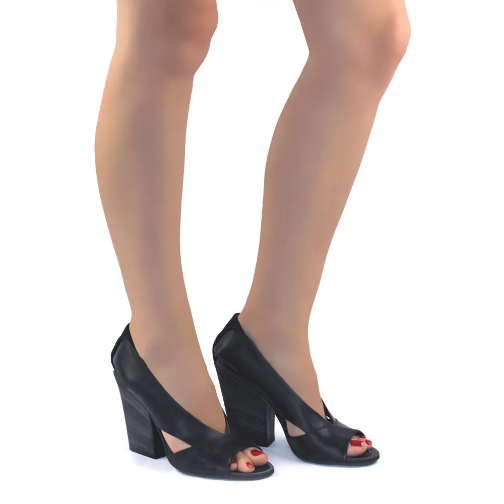 Black Wide Heel Open Toe