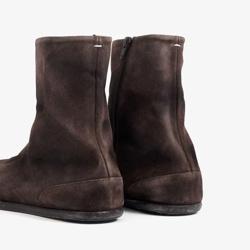 Brown Split-Toe Suede Flat Boots