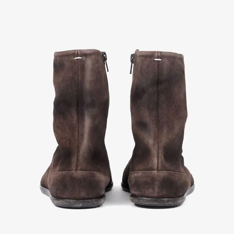 Brown Split-Toe Suede Flat Boots