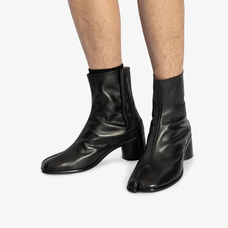 Calf Leather Split-Toe Ankle Boots
