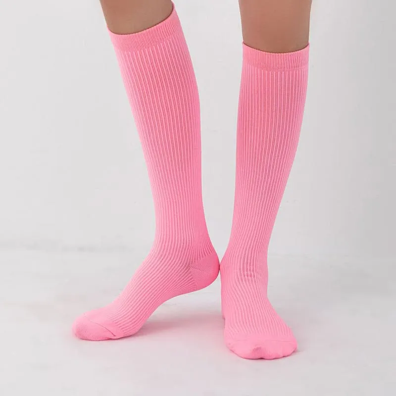 Candy Color Vertical Stripe Athletic Compression Socks(7 Pairs)