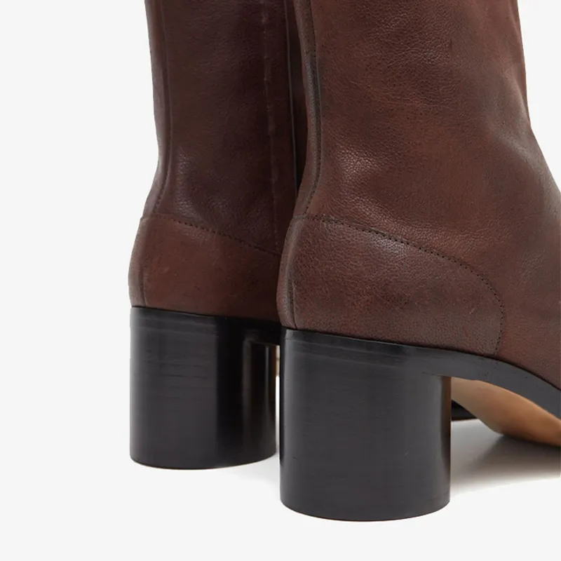 Chocolate Split-Toe Ankle Boots