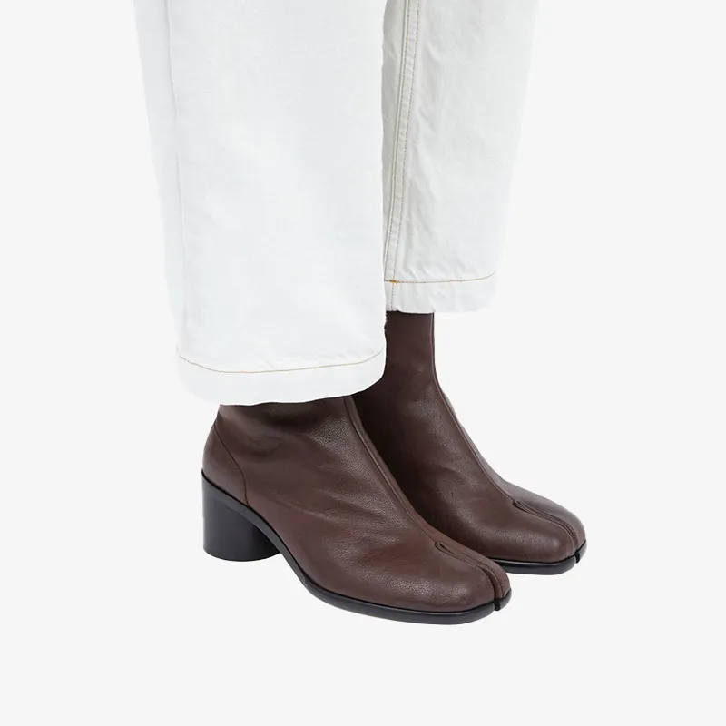Chocolate Split-Toe Ankle Boots
