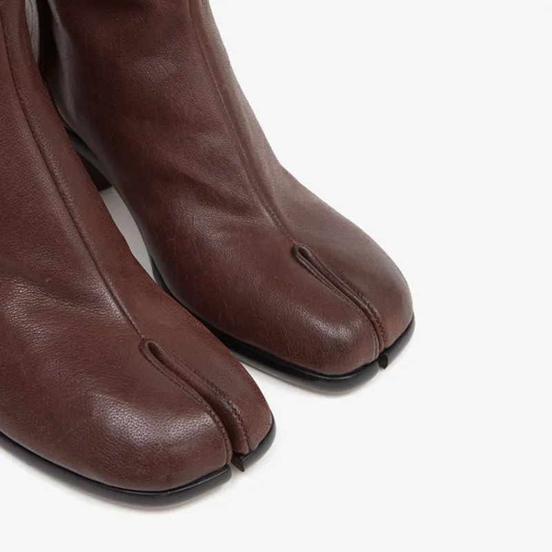 Chocolate Split-Toe Ankle Boots
