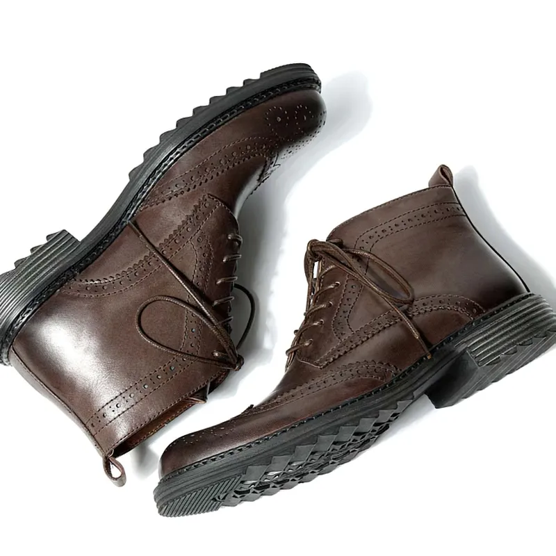 CLEARANCE / Men's Genuine Leather Round Toe Lace Up Brogue Shoes - US