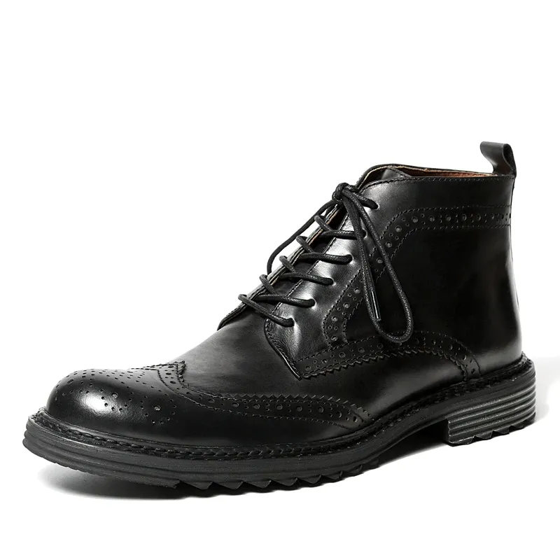 CLEARANCE / Men's Genuine Leather Round Toe Lace Up Brogue Shoes - US