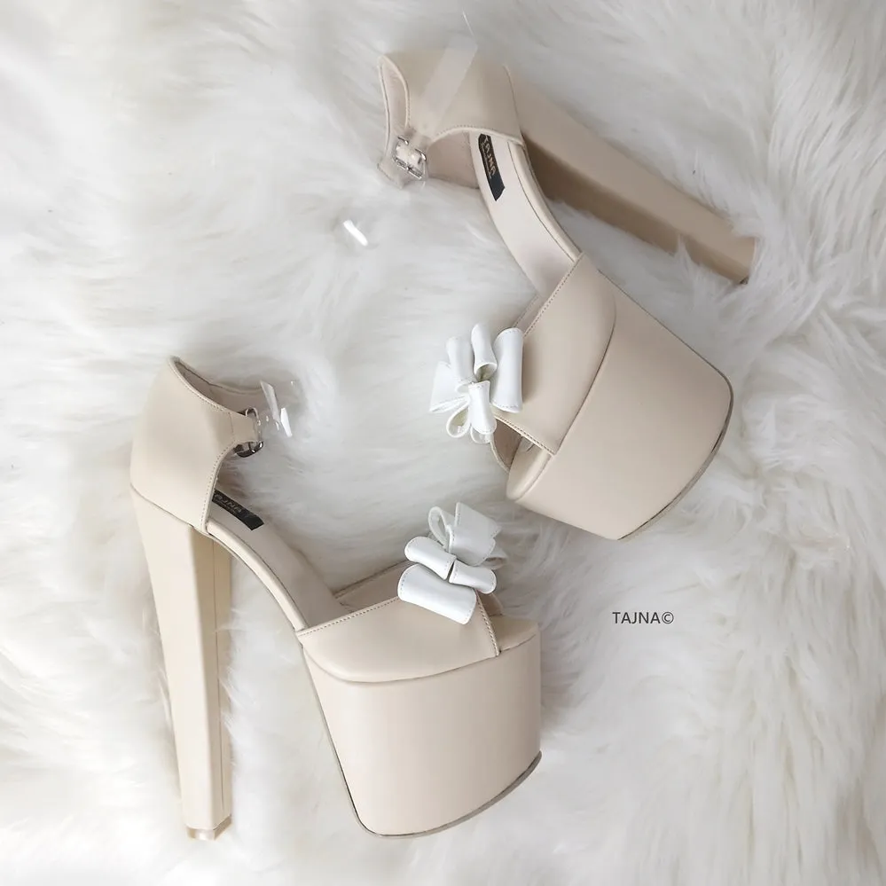 Cream Ribbon Transparent Strap Bridal Shoes