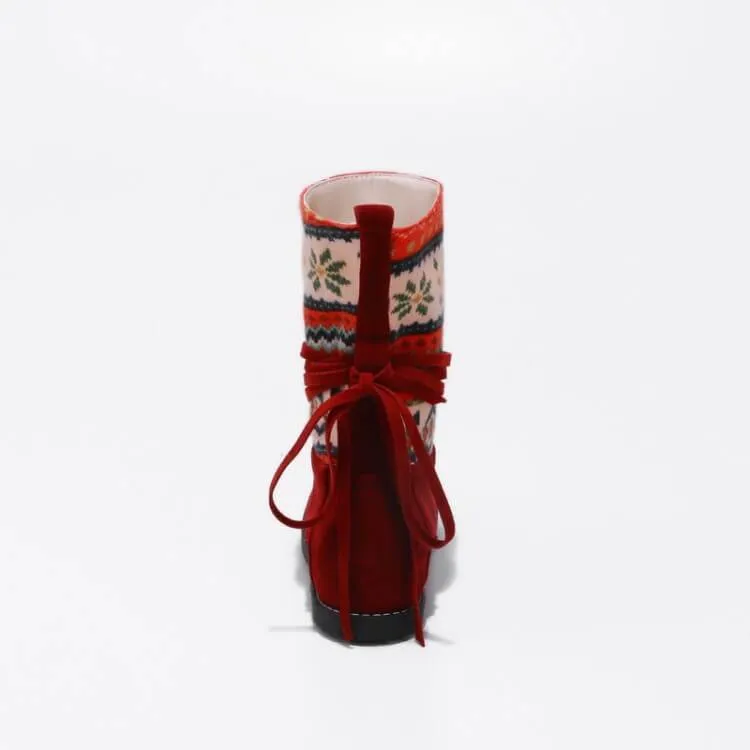 Flat Suede Round Toe Ethnic Trend Calf Boots