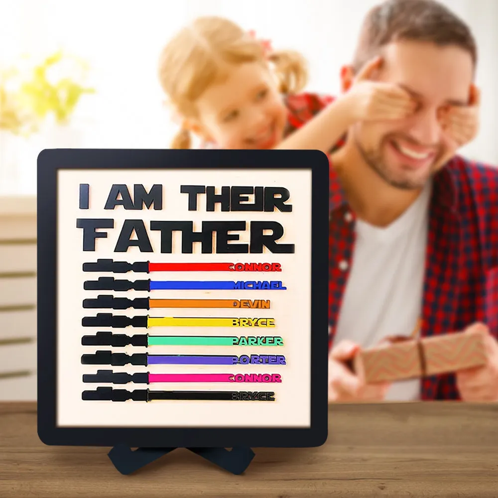 Gift For Dad Personalised Color Light Saber I Am Their Father Wooden Sign
