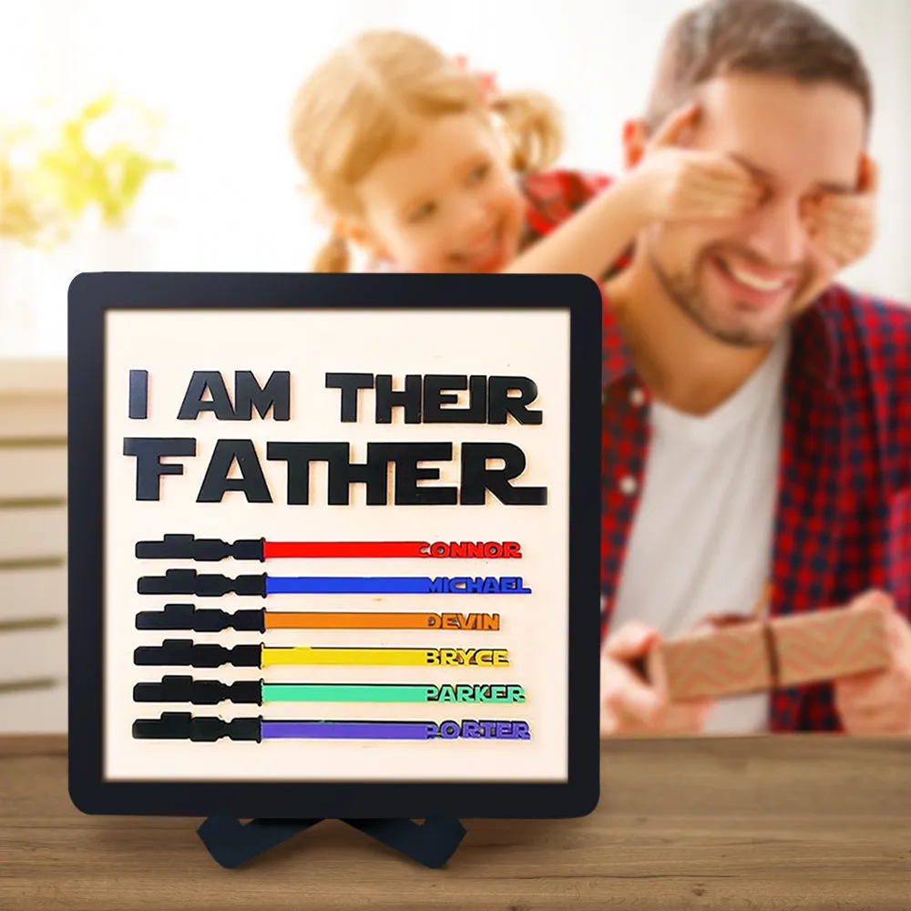 Gift For Dad Personalised Color Light Saber I Am Their Father Wooden Sign