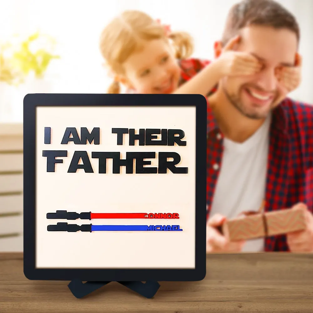 Gift For Dad Personalised Color Light Saber I Am Their Father Wooden Sign
