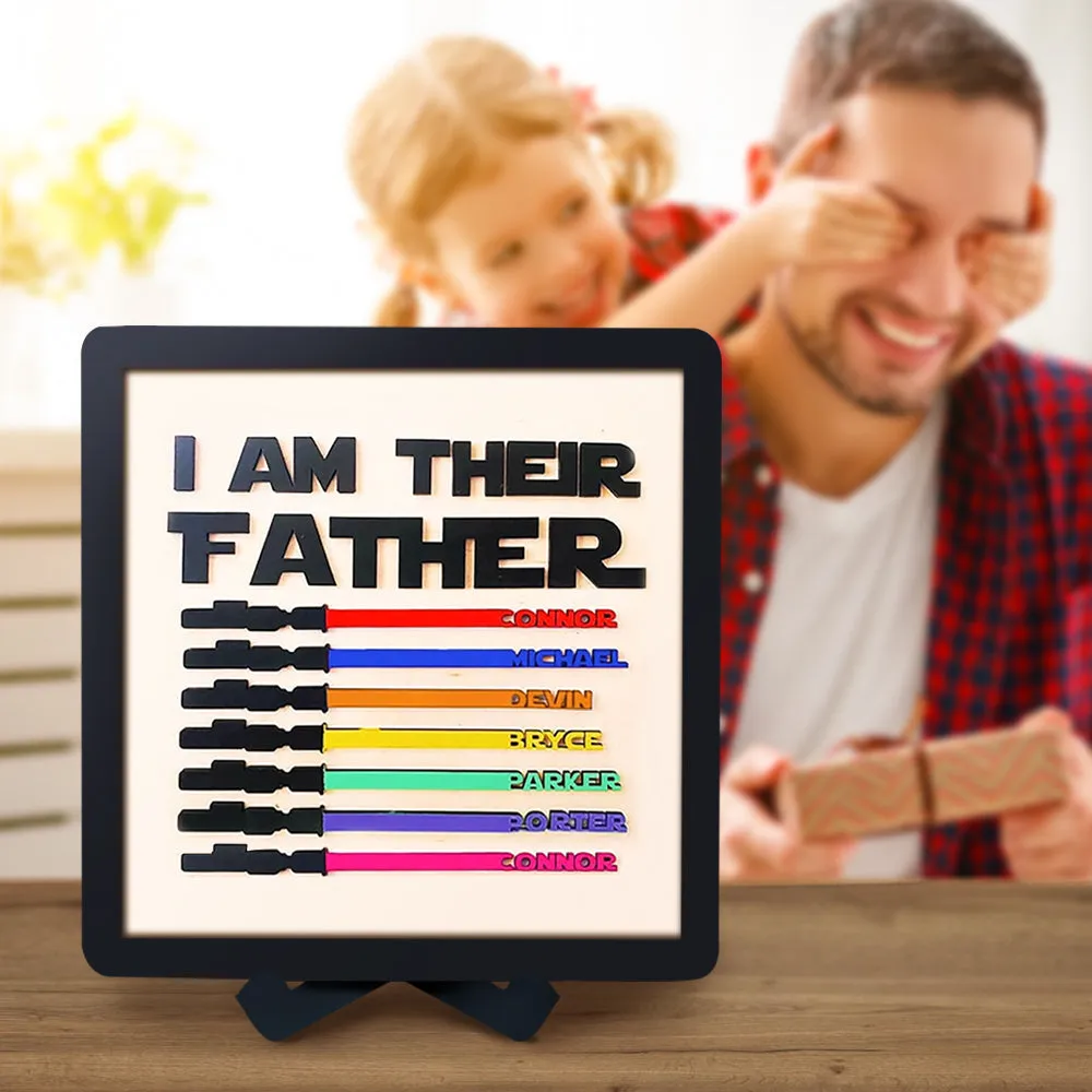 Gift For Dad Personalised Color Light Saber I Am Their Father Wooden Sign