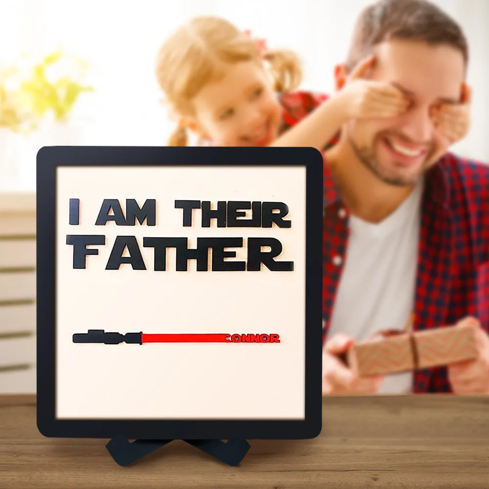 Gift For Dad Personalised Color Light Saber I Am Their Father Wooden Sign