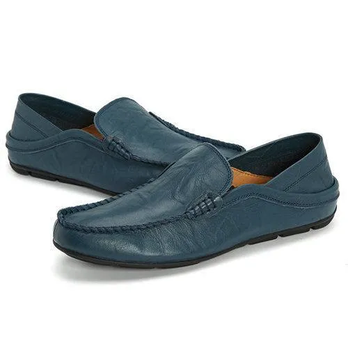 Large Size Men Leather Pure Color Slip On Casual Business Sh
