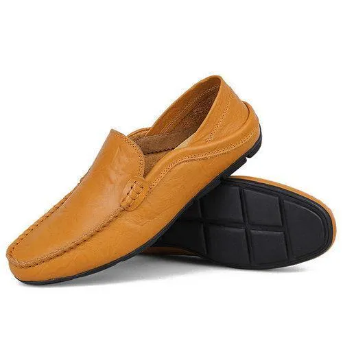 Large Size Men Leather Pure Color Slip On Casual Business Sh