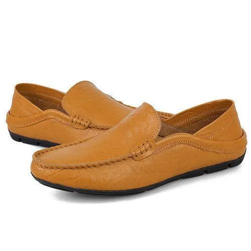 Large Size Men Leather Pure Color Slip On Casual Business Sh