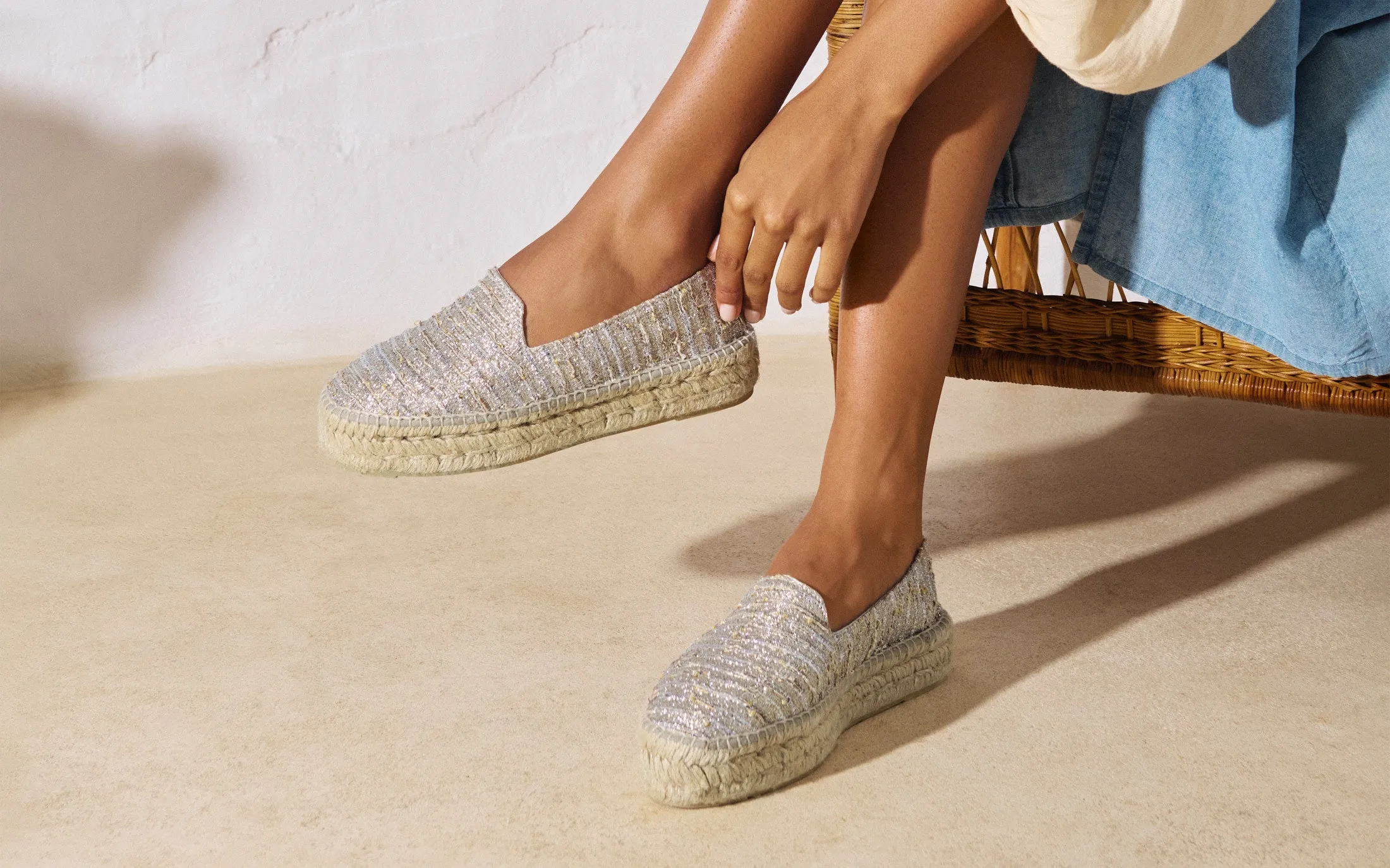 Lurex Cotton Blend Double Sole Espadrilles - H31D0 - Monaco Platinum