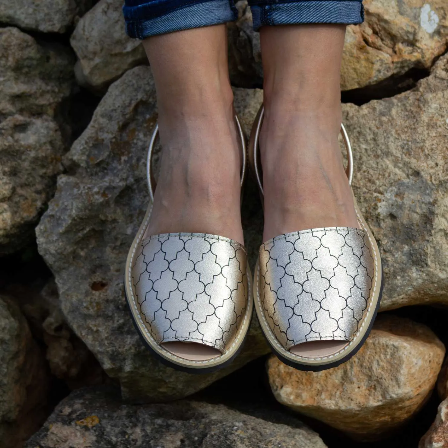 Open Toe Leather Menorcan Sandal With Sling Back - Madona 1056 Mosaico
