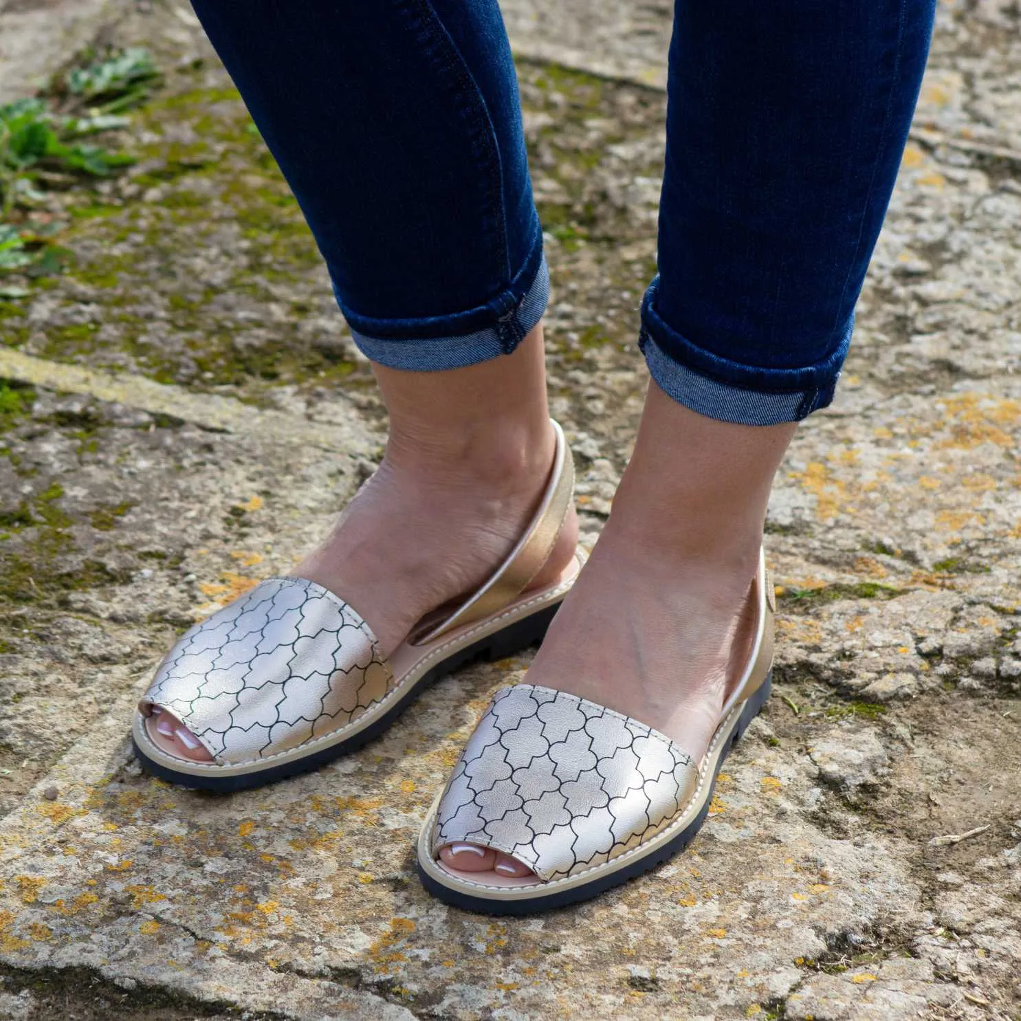 Open Toe Leather Menorcan Sandal With Sling Back - Madona 1056 Mosaico