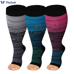 Plus Size Open Toe Compression Socks(3 Pairs)