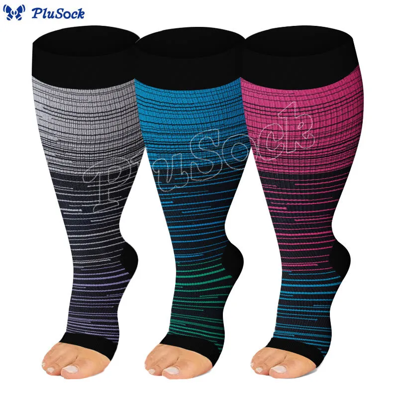 Plus Size Open Toe Compression Socks(3 Pairs)