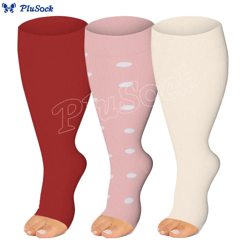 Plus Size Polka Dots Open Toe Compression Socks(3 Pairs)